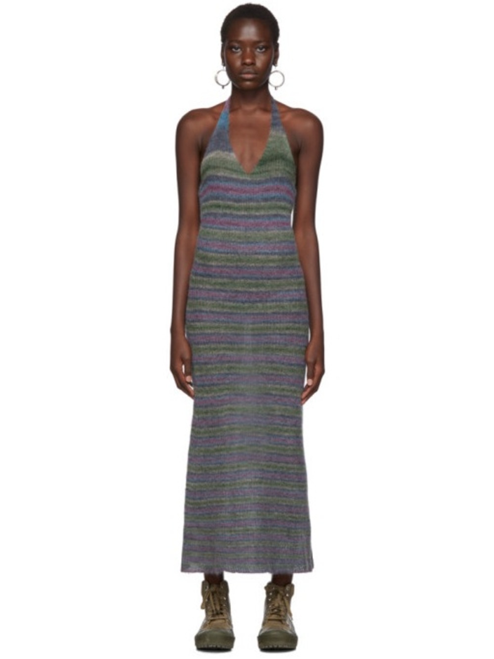 Jacquemus Striped One-Shoulder Maxi Dress in Green and Purple